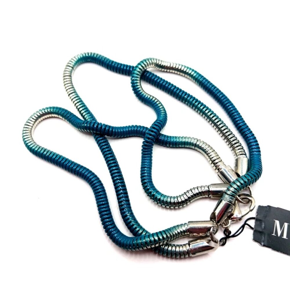 Blue + Silver Triple Row Stretchy Metal Bracelet-8 Inches  New With Tags -Unisex - Picture 4 of 8